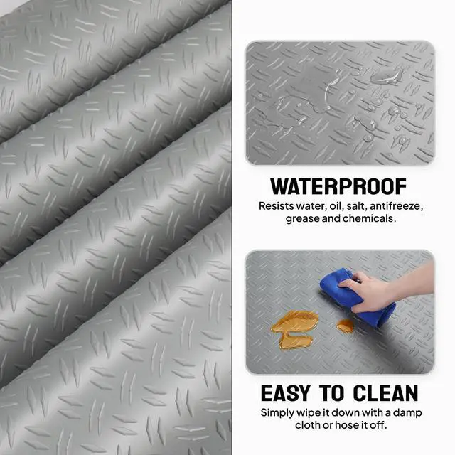 Alt view image 4 of 6 - 7.5 X 17 FT Garage Floor Mat,Thickened Double Diamond Plate Garage Floor Covering, PVC Garage Flooring Roll for Under Car,Garage, Warehouse, Gyms, Trailer,Gray