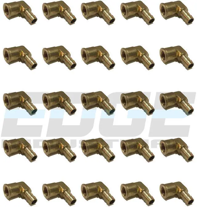 Main image of 3/8" Hose ID to 1/4" Female NPT FNPT 90 Degree Brass Elbow Fitting Fuel/AIR/Water/Oil/Gas/WOG (Qty 25)