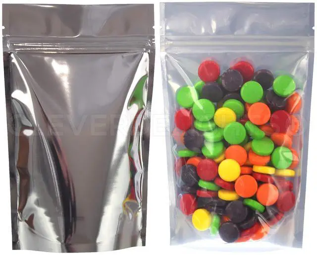 Main image of Silver/Clear Stand Up Pouches - 4oz - 1000 Pack - 5" x 8" x 2.5" - Resealable Bag