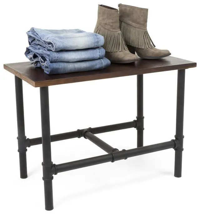 Alt view image 2 of 3 - Natural Wood Pipeline Table, Metal and Pine Wood Construction Black and Brown Finish (PPLNNSTSMB)