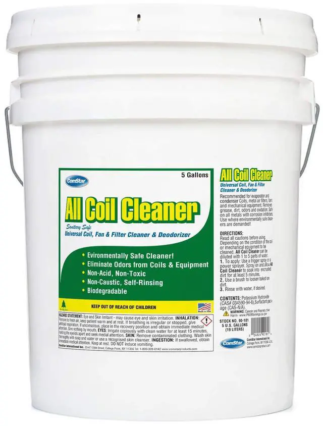 Main image of All Coil Cleaner, 5 Gallons, Universal Formula for Condenser Coils, Evaporator Coils, Fan Blades & Air Registers, Removes Grease, Dirt & Odor, Non-Acidic, Safe on Copper, (90-181)