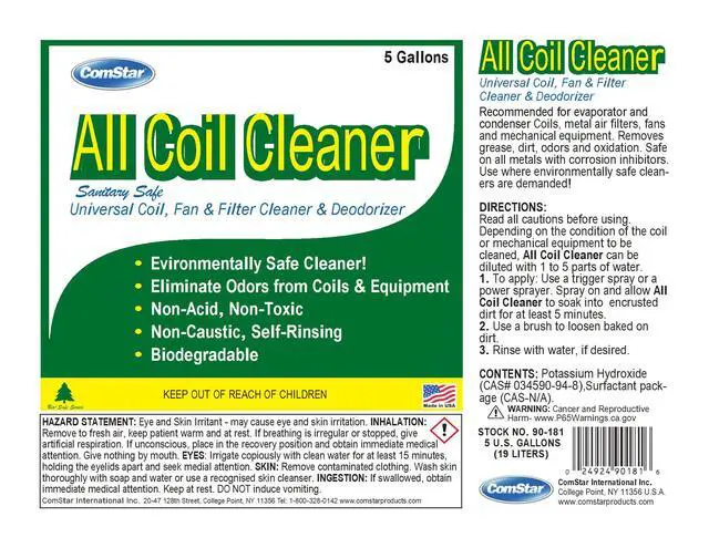 Alt view image 2 of 4 - All Coil Cleaner, 5 Gallons, Universal Formula for Condenser Coils, Evaporator Coils, Fan Blades & Air Registers, Removes Grease, Dirt & Odor, Non-Acidic, Safe on Copper, (90-181)
