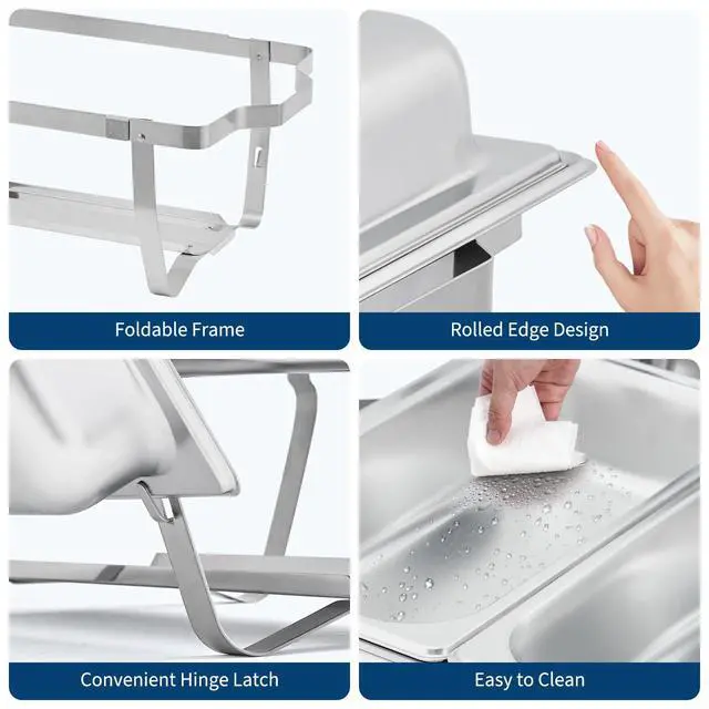 Alt view image 3 of 6 - 6-Pack Stainless Steel Buffet Server Set 3-Well Rectangular Chafing Dishes, Multi-Compartment Food Warmers for Catering, Weddings, and Home Parties