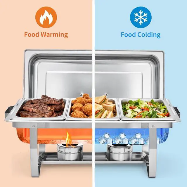 Alt view image 5 of 6 - 6-Pack Stainless Steel Buffet Server Set 3-Well Rectangular Chafing Dishes, Multi-Compartment Food Warmers for Catering, Weddings, and Home Parties