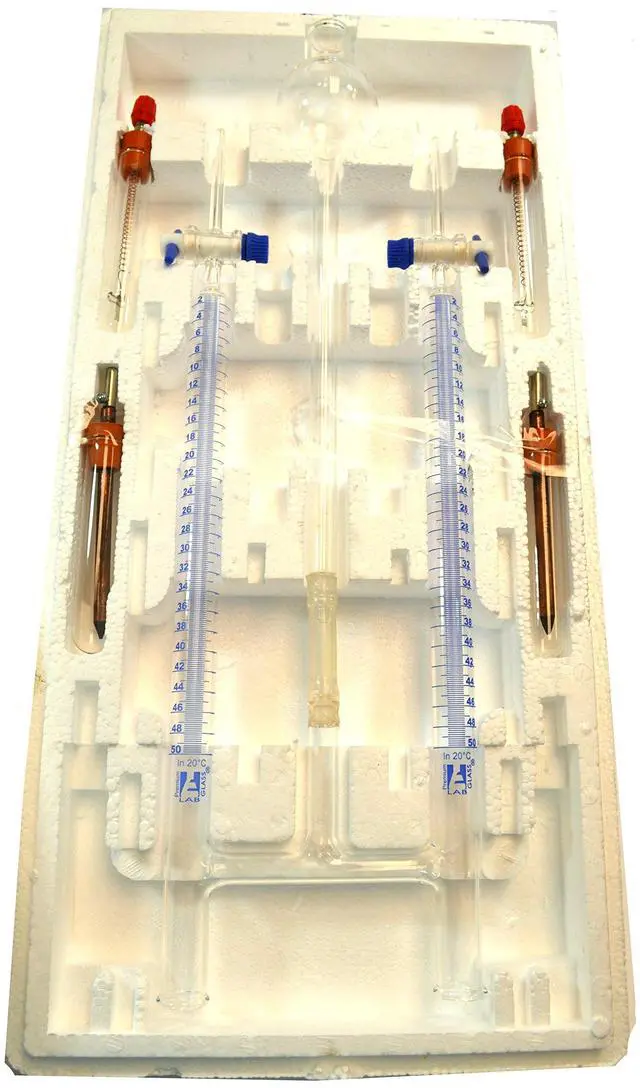 Main image of Hoffman Electrolysis Apparatus with PTFE Stopcocks - Hoffman Voltameter - Borosilicate Glass - Includes (2) Platinum Electrodes & (2) Carbon Electrodes
