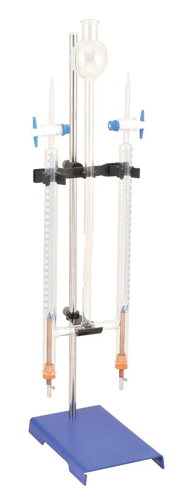 Alt view image 4 of 4 - Hoffman Electrolysis Apparatus with PTFE Stopcocks - Hoffman Voltameter - Borosilicate Glass - Includes (2) Platinum Electrodes & (2) Carbon Electrodes