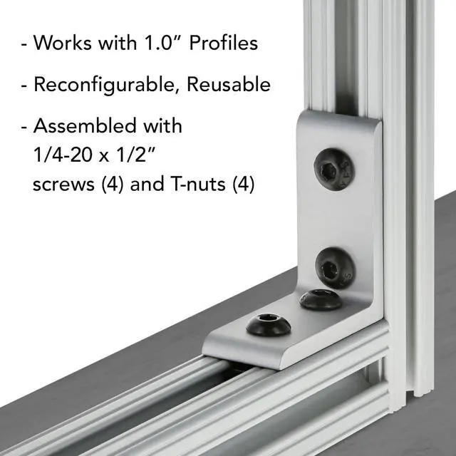 Alt view image 4 of 6 - 8020, 4115, 10 Series Aluminum 4 Hole Tall Inside Corner Bracket 90 Degree Angle Bracket for T Slot Extruded Aluminum Extrusion (10, Black Anodize)