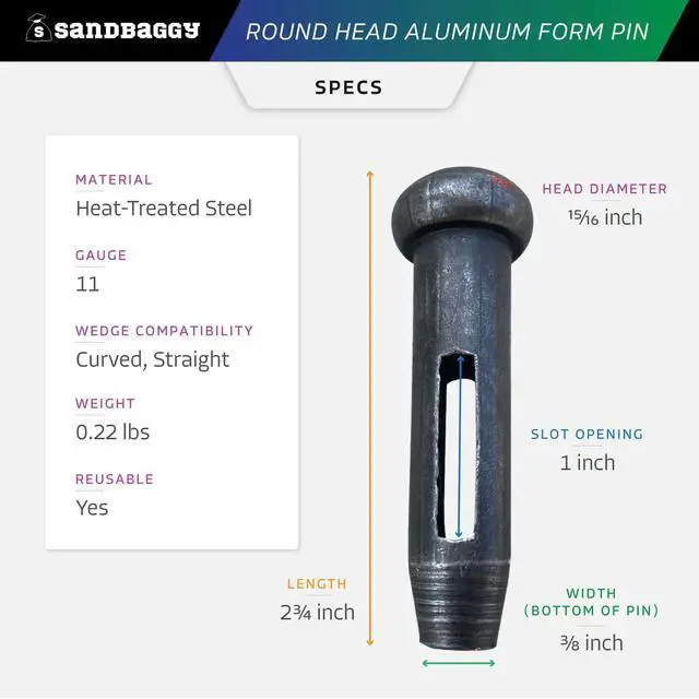 Alt view image 3 of 6 - Round Head Aluminum Form Pin - Concrete Formwork Wedge Pins - Construction Grade Heat-Treated Steel - Reusable (250)