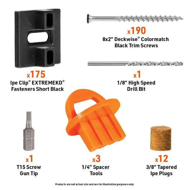 Alt view image 4 of 6 - (Black) Ipe Clip EXTREMEKD Hidden Deck Fasteners, 1/4" Spacing, Stainless Steel Black #8x2 Trim-Head Screws for 100 Sq. Ft. of KD Hardwood, Thermal or Composite Decks (175 ct. Kit)