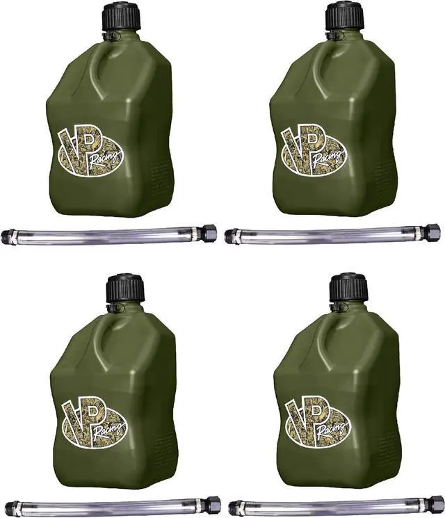 Main image of 3842-CA 5.5 Gallon Square Motorsport Jug, Camo w/ 14' Standard Hose (4 Pack). Features A Close-Trimmed Cap and Neck For Tighter Seal