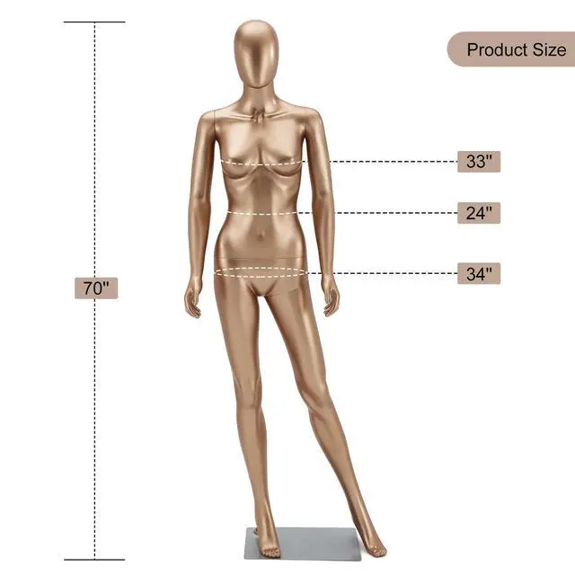 Alt view image 2 of 6 - Female Mannequin Full Body Matte Gold - 70 Detachable Woman Dress Form Mannequins Realistic Metal Base for Clothing Shops