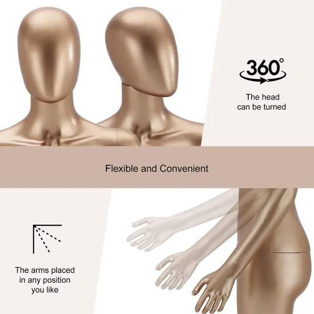Alt view image 3 of 6 - Female Mannequin Full Body Matte Gold - 70 Detachable Woman Dress Form Mannequins Realistic Metal Base for Clothing Shops