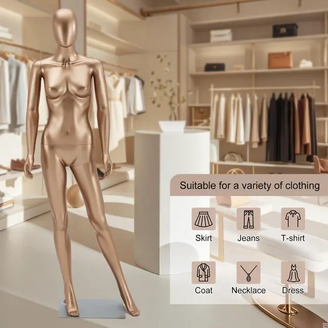 Alt view image 5 of 6 - Female Mannequin Full Body Matte Gold - 70 Detachable Woman Dress Form Mannequins Realistic Metal Base for Clothing Shops