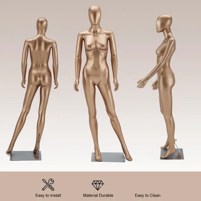 Alt view image 6 of 6 - Female Mannequin Full Body Matte Gold - 70 Detachable Woman Dress Form Mannequins Realistic Metal Base for Clothing Shops