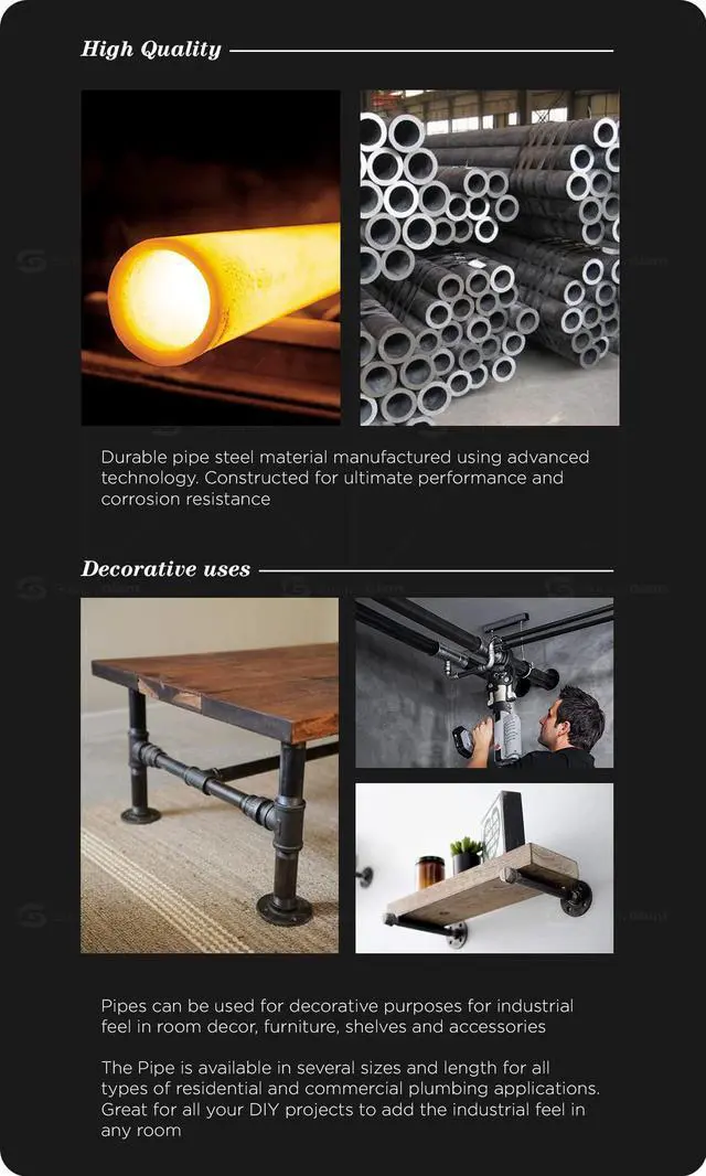 Alt view image 4 of 6 - 1-1/4 Inch Black Pipe, One And Quarter Inch Malleable Steel Pipes Fitting Build DIY Vintage Furniture, 1-1/4" x 36" (Pack Of 5)