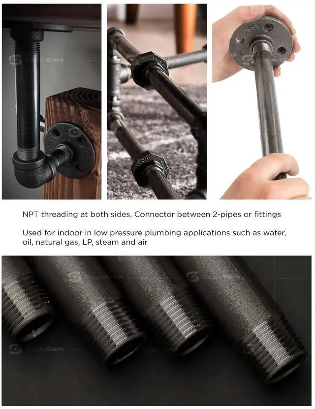 Alt view image 6 of 6 - 1-1/4 Inch Black Pipe, One And Quarter Inch Malleable Steel Pipes Fitting Build DIY Vintage Furniture, 1-1/4" x 36" (Pack Of 5)