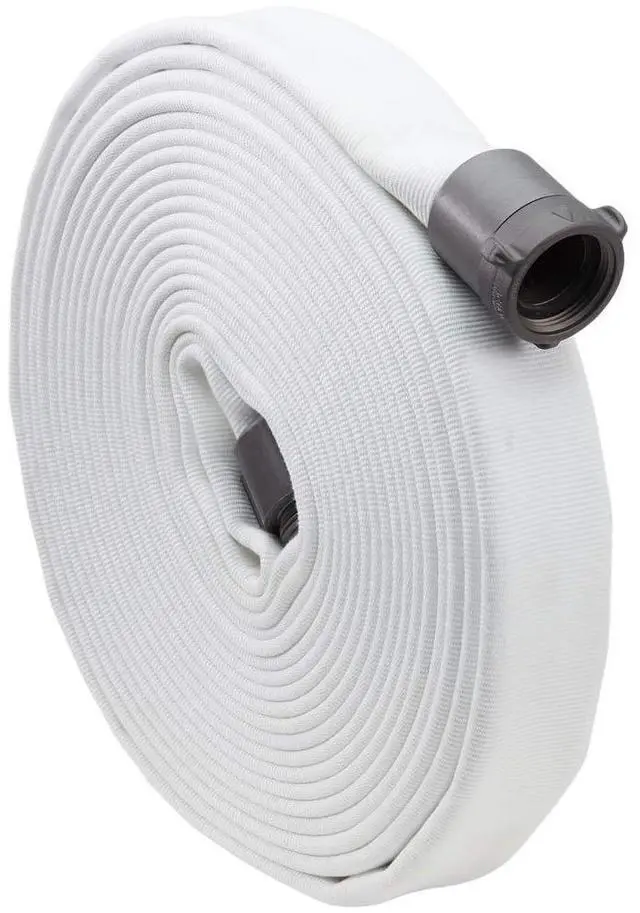 Main image of Fire Hose - 2 1/2 inches x 25' Lay Flat Water Hose - Made in the USA - White Firefighter Hose - NH Couplings