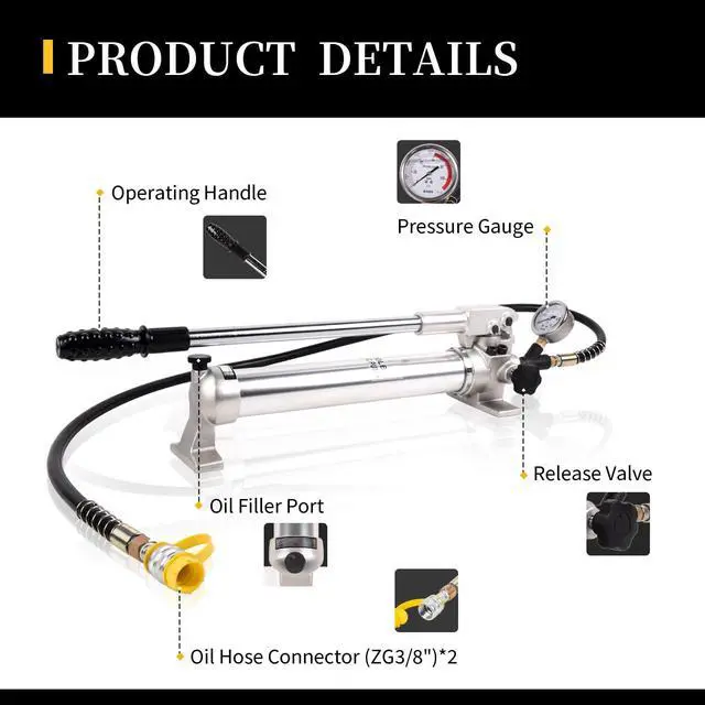 Alt view image 2 of 6 - CP-700 Hydraulic Pumps Hand Operated Pump 10000Psi - 900CC Aluminum Alloy Single Acting and 1.8M Hose with Pressure Gauge