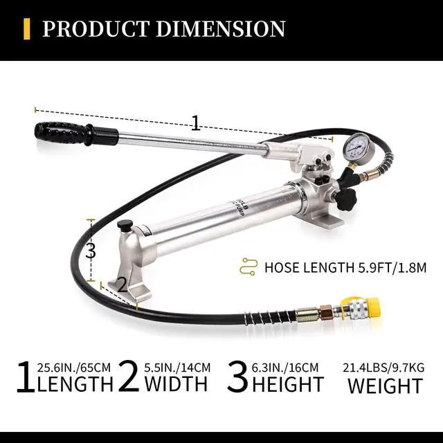 Alt view image 5 of 6 - CP-700 Hydraulic Pumps Hand Operated Pump 10000Psi - 900CC Aluminum Alloy Single Acting and 1.8M Hose with Pressure Gauge