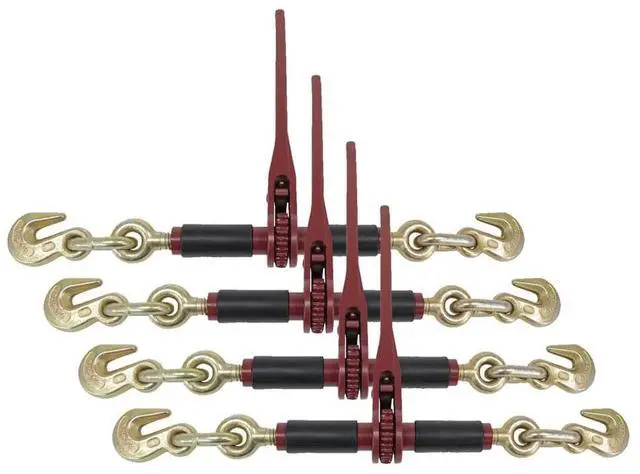 Main image of 4 Pack 5/16" - 3/8" Ratchet Chain Binder w/Rubber Grips - 7100 lbs WLL Closed Body Ratchet Lever Load Binder - Tie Down Hauling Chain Binders for Flatbed Truck Trailer