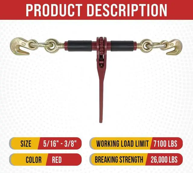 Alt view image 2 of 6 - 4 Pack 5/16" - 3/8" Ratchet Chain Binder w/Rubber Grips - 7100 lbs WLL Closed Body Ratchet Lever Load Binder - Tie Down Hauling Chain Binders for Flatbed Truck Trailer