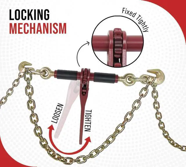 Alt view image 5 of 6 - 4 Pack 5/16" - 3/8" Ratchet Chain Binder w/Rubber Grips - 7100 lbs WLL Closed Body Ratchet Lever Load Binder - Tie Down Hauling Chain Binders for Flatbed Truck Trailer