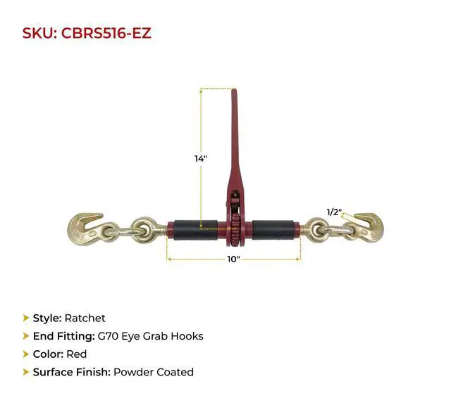 Alt view image 6 of 6 - 4 Pack 5/16" - 3/8" Ratchet Chain Binder w/Rubber Grips - 7100 lbs WLL Closed Body Ratchet Lever Load Binder - Tie Down Hauling Chain Binders for Flatbed Truck Trailer