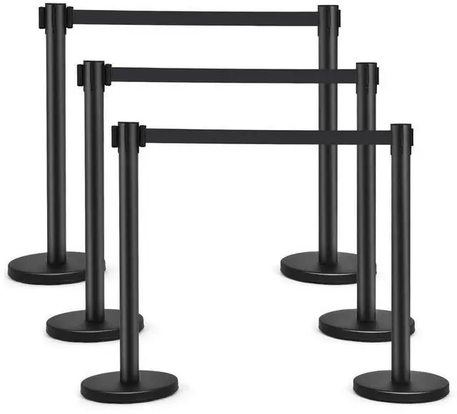 Main image of 6Pcs Stanchions, Crowd Control Barriers with 6.5' Retractable Belt, Stainless Steel Stanchion Posts Queue Line Pole, 35" Height, Easy Connect Assembly