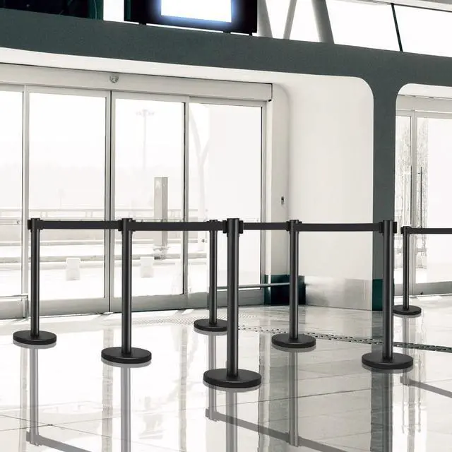 Alt view image 3 of 6 - 6Pcs Stanchions, Crowd Control Barriers with 6.5' Retractable Belt, Stainless Steel Stanchion Posts Queue Line Pole, 35" Height, Easy Connect Assembly
