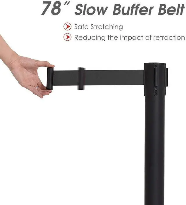 Alt view image 4 of 6 - 6Pcs Stanchions, Crowd Control Barriers with 6.5' Retractable Belt, Stainless Steel Stanchion Posts Queue Line Pole, 35" Height, Easy Connect Assembly