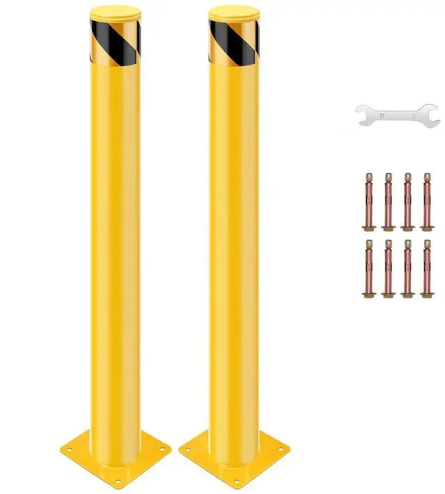 Main image of Safety Bollard Post, 36 x 4.5 in Steel Removable Traffic Parking Barrier Bollards, Yellow, 2 Pack