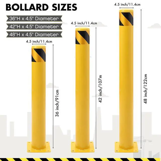 Alt view image 2 of 6 - Safety Bollard Post, 36 x 4.5 in Steel Removable Traffic Parking Barrier Bollards, Yellow, 2 Pack