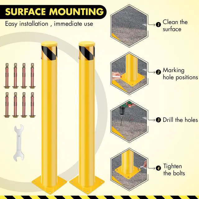 Alt view image 3 of 6 - Safety Bollard Post, 36 x 4.5 in Steel Removable Traffic Parking Barrier Bollards, Yellow, 2 Pack