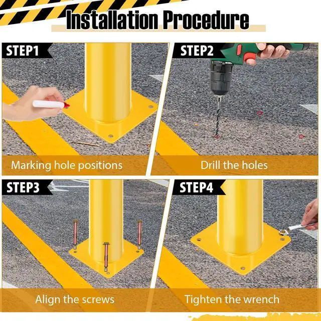 Alt view image 5 of 6 - Safety Bollard Post, 36 x 4.5 in Steel Removable Traffic Parking Barrier Bollards, Yellow, 6 Pack