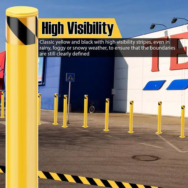 Alt view image 6 of 6 - Safety Bollard Post, 36 x 4.5 in Steel Removable Traffic Parking Barrier Bollards, Yellow, 6 Pack