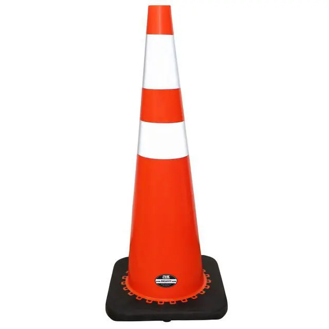 Main image of (Set of 6)36" RK Orange Safety PVC Traffic Cone, Black Base with 6" + 4" Reflective Collars,Black Base