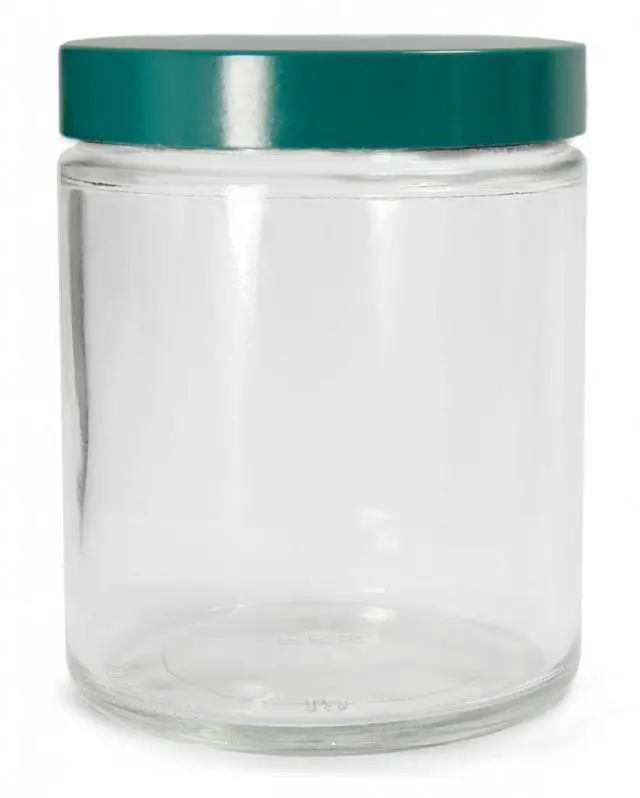 Main image of GLC-01692 Clear Glass Round 480mL Type III Straight Sided Jar, with Green Thermoset F217 and PTFE Lined Cap (Case of 12)