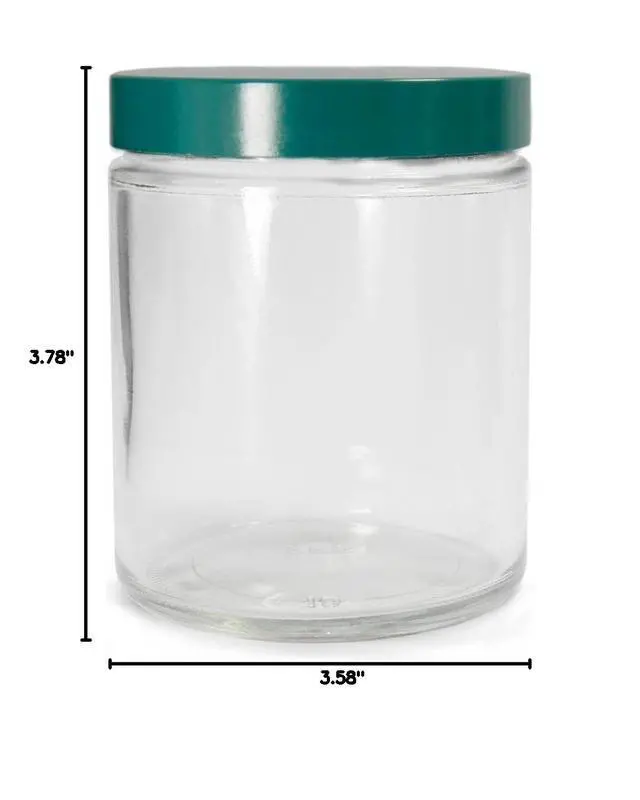 Alt view image 2 of 2 - GLC-01692 Clear Glass Round 480mL Type III Straight Sided Jar, with Green Thermoset F217 and PTFE Lined Cap (Case of 12)