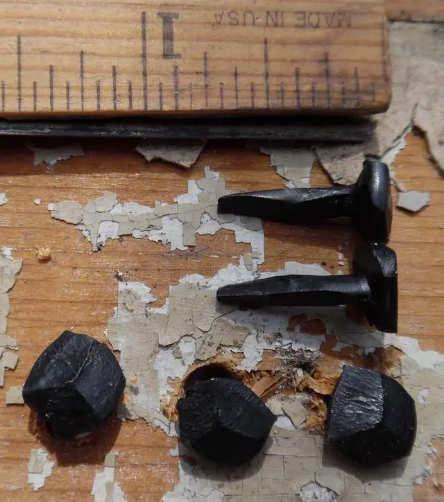 Alt view image 2 of 6 - 5/8- Wrought Head Iron Nails Antique Black rustic restoration accent nails for hanging, furniture, cabins, shutters & flooring Decorative clavos nails Distinct wrought rose head 5/8 in