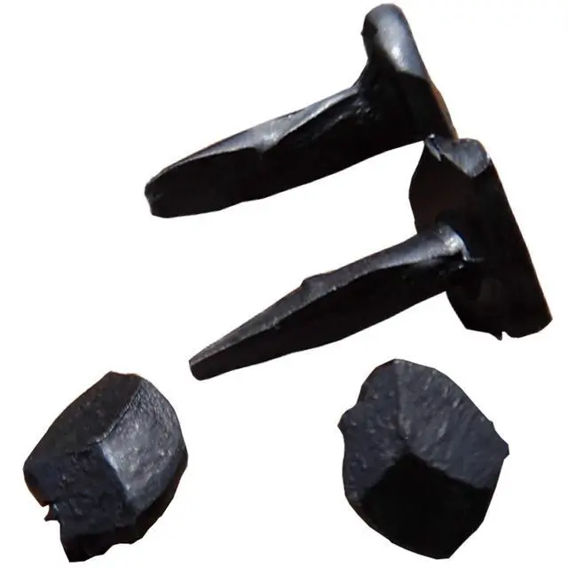 Alt view image 4 of 6 - 5/8- Wrought Head Iron Nails Antique Black rustic restoration accent nails for hanging, furniture, cabins, shutters & flooring Decorative clavos nails Distinct wrought rose head 5/8 in