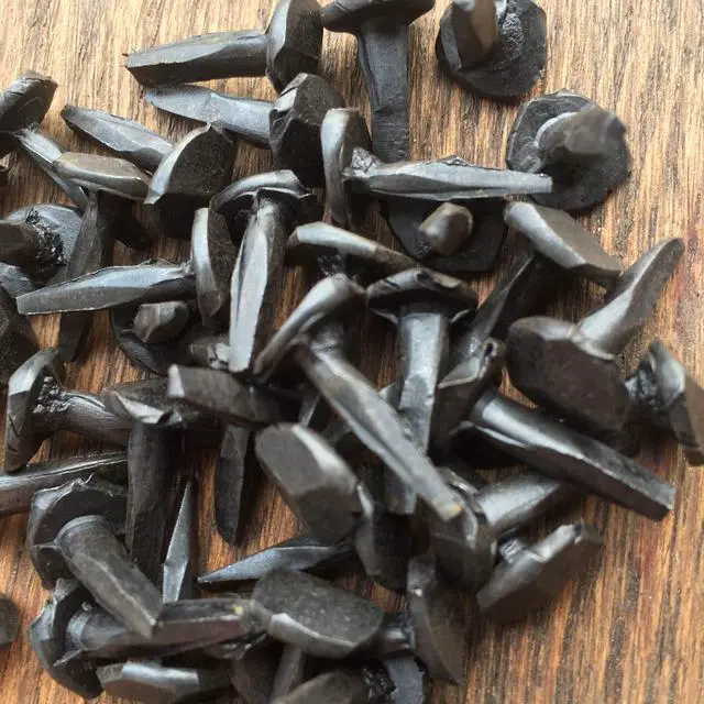 Alt view image 5 of 6 - 5/8- Wrought Head Iron Nails Antique Black rustic restoration accent nails for hanging, furniture, cabins, shutters & flooring Decorative clavos nails Distinct wrought rose head 5/8 in