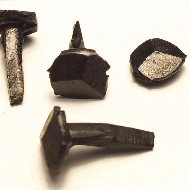 Alt view image 6 of 6 - 5/8- Wrought Head Iron Nails Antique Black rustic restoration accent nails for hanging, furniture, cabins, shutters & flooring Decorative clavos nails Distinct wrought rose head 5/8 in