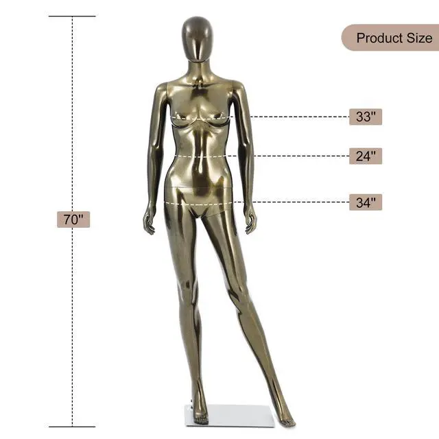 Alt view image 2 of 6 - Female Mannequin Full Body Bronze- Adjustable Dress Form Display Mannequin Clothing Form Plastic Detachable Manequins Stand Metal Base