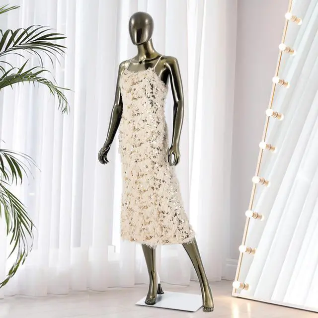 Alt view image 3 of 6 - Female Mannequin Full Body Bronze- Adjustable Dress Form Display Mannequin Clothing Form Plastic Detachable Manequins Stand Metal Base