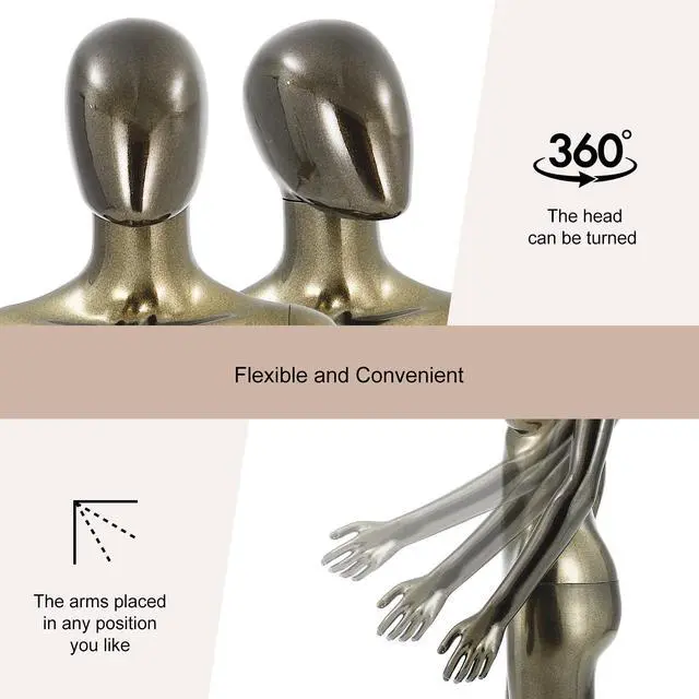 Alt view image 4 of 6 - Female Mannequin Full Body Bronze- Adjustable Dress Form Display Mannequin Clothing Form Plastic Detachable Manequins Stand Metal Base