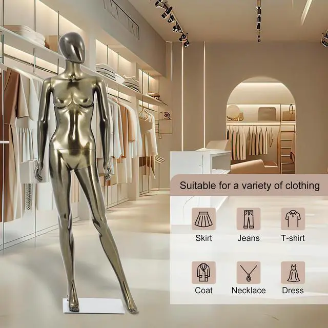 Alt view image 5 of 6 - Female Mannequin Full Body Bronze- Adjustable Dress Form Display Mannequin Clothing Form Plastic Detachable Manequins Stand Metal Base