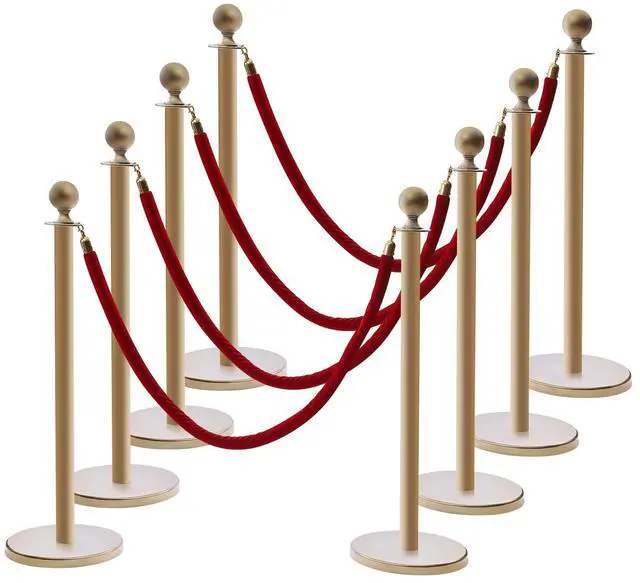 Main image of 8 Pcs Gold Stanchion Posts Queue, Crowd Control Barriers with 5 Feet Velvet Ropes and 39.4 Inch Posts, Red Carpet Safety Barrier, Line Dividers for Party Theater Hotel, Weddings, Museums