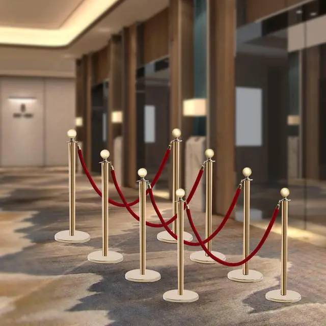 Alt view image 4 of 6 - 8 Pcs Gold Stanchion Posts Queue, Crowd Control Barriers with 5 Feet Velvet Ropes and 39.4 Inch Posts, Red Carpet Safety Barrier, Line Dividers for Party Theater Hotel, Weddings, Museums
