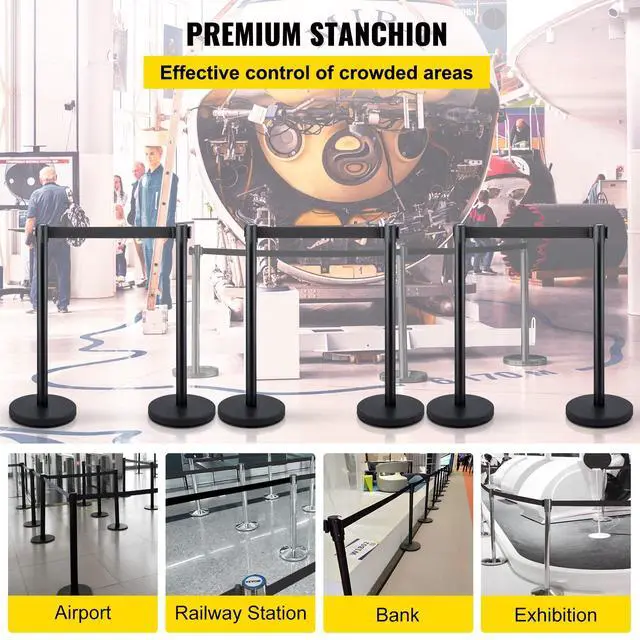 Alt view image 2 of 6 - 6PCS Stanchion Queue Post, Black 6.5ft Retractable Belt 36In Height, Stanchion Posts Queue Pole for Crowd Control Barriers