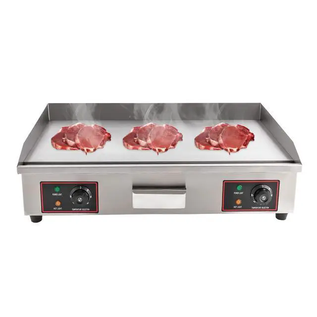 Alt view image 2 of 6 - Electric Flat Top Grill Indoor & Outdoor 3000W Commercial Countertop Griddle 28.7"x15.7" Stainless Steel Flat Top Teppanyaki Grill with Dual Independent Thermostatic Control(NO PLUG)